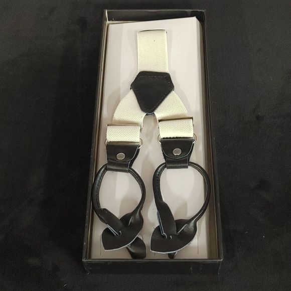 MEN'S FERRECCI SOLID OFF WHITE BUTTON END SUSPENDERS. - Picture 1 of 3